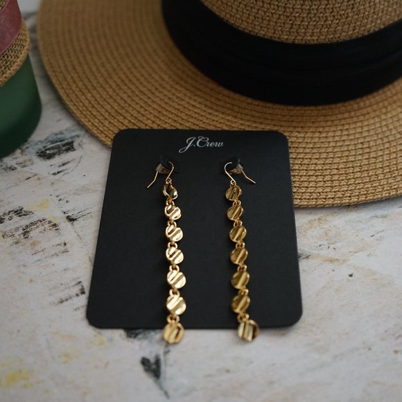 J.Crew Burnished GoldHammered Disc Linear Earrings - Picture 1 of 7